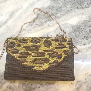 Vintage 90s Carolyne Barton Leopard Print Beaded Evening Bag